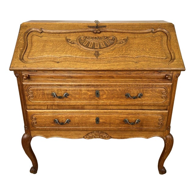 Vintage French Louis Oak Secretaire For Sale