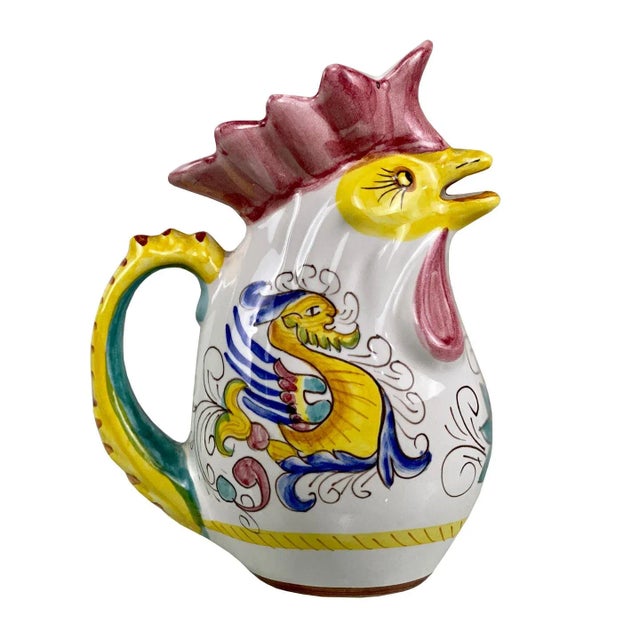 Vintage Italian Majolica Porcelain Pottery Rooster Ewer Creamer For Sale - Image 9 of 9