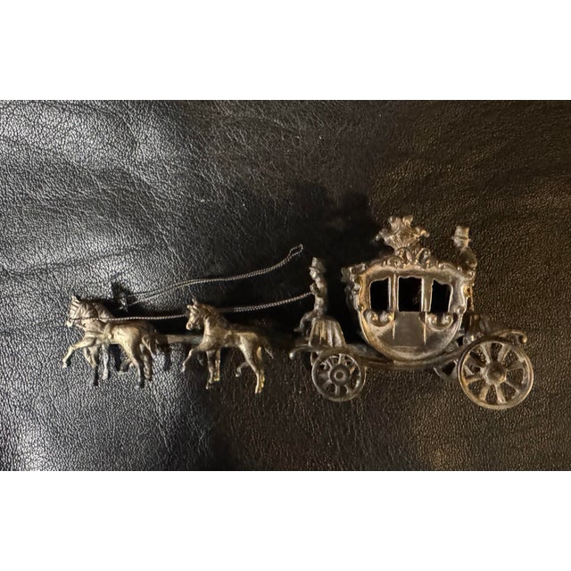 Metal Antique European Staring Silver Miniature Horse Drawn Carriage For Sale - Image 7 of 8