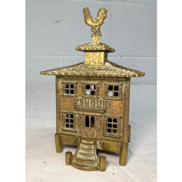 Rare Antique French Pagoda Rooster Banque Coin Still Dime Penny Brass Bank For Sale In New York - Image 6 of 9