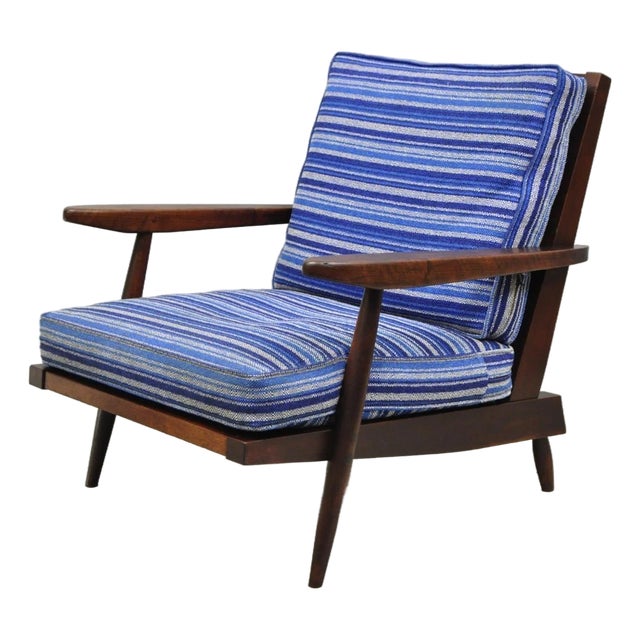 Vintage George Nakashima Spindle Back Black Walnut "Cushion" Lounge Arm Chair For Sale