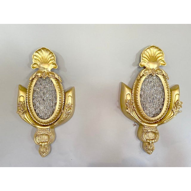 Bronze 1970s French Louis XVI Gold Bronze Bead Wall Lamps Sconces 2pc- Pair For Sale - Image 8 of 13