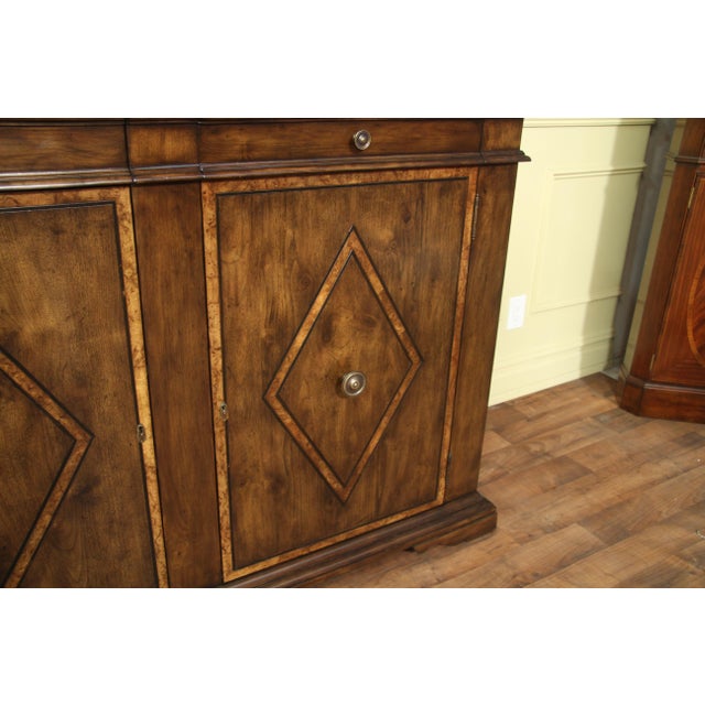Large-Scale Solid Walnut Sideboard With Burly Inlay, Keyed Doors, Adjustable Shelves and White Pigmented Lacquer Interior For Sale - Image 11 of 14