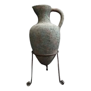 1960s Elongated Terra Cotta Vase on Metal Stand