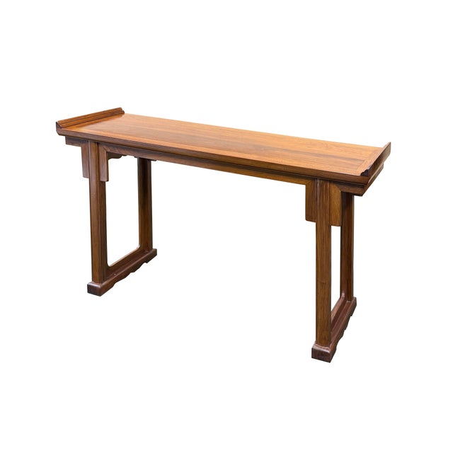 1980s Oriental Point Edge Altar Natural Wood Grain Everted Flanges Console Table For Sale - Image 5 of 13