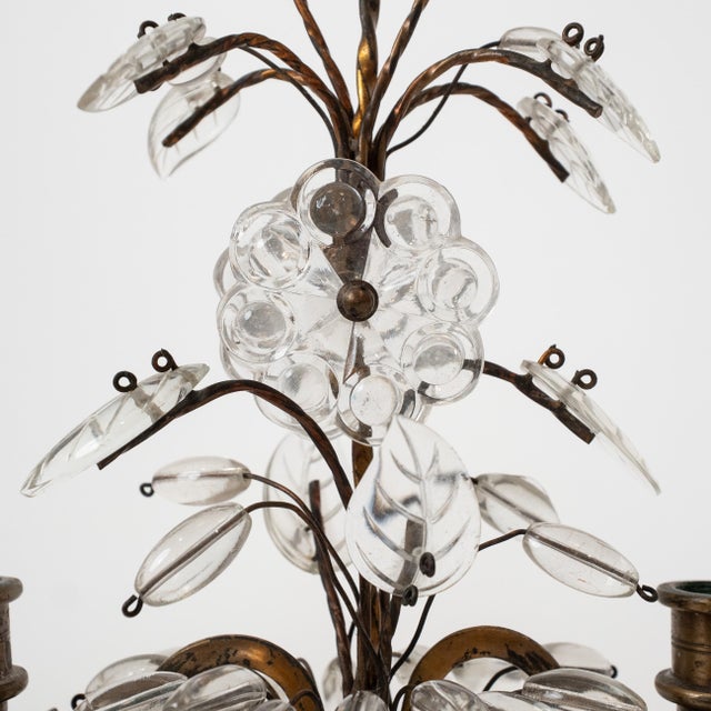 Pair of Early 20th C. Crystal Flower Brass Candelabras French Style, For Sale - Image 13 of 15