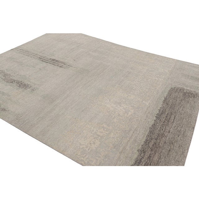 Rug & Kilim Rug & Kilim’s Modern Distressed Abstract Rug in Beige, Gray and Blue Tones For Sale - Image 4 of 8