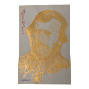Contemporary Original E.J.Hartmann Gold Metallic Portrait Painting Ulysses S.Grant