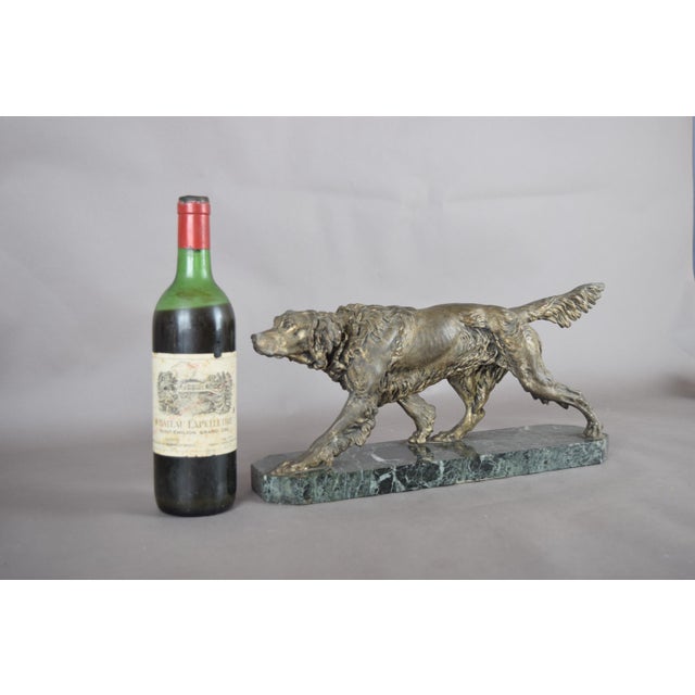 1930s English Spelter Setter Sculpture on Green Marble Base, 1930s For Sale - Image 5 of 13