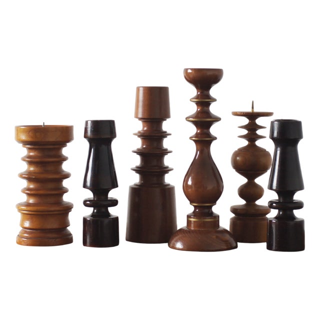 Scandinavian Wooden Candleholders, Set of 6 For Sale