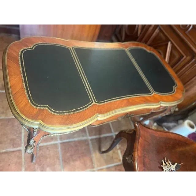Antique Mahogany Green Leather Top French Writing Desk For Sale In West Palm - Image 6 of 9
