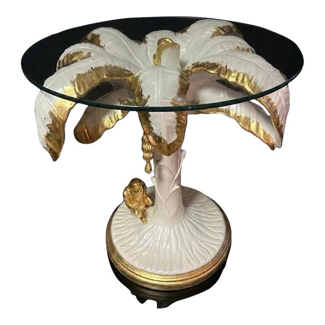 Late 20th Century Palm Beach Regency Parcel Gilt Monkey and Palm Tree Dining Table -Newly Painted For Sale