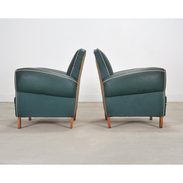 Pair of 20th Century French Art Deco Period Green Club Chairs For Sale In Sacramento - Image 6 of 17
