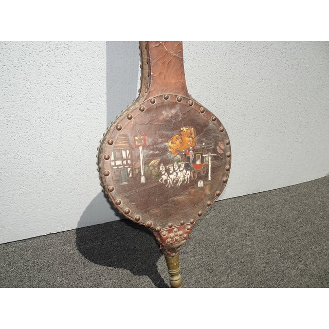 Brown Antique French Country Brown Leather Bellow With Long Handle Wall Decor For Sale - Image 8 of 12