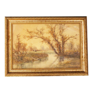 Circa 1900 "Lazy Stream With Cows" Watercolor by Francis Stayman Medairy
