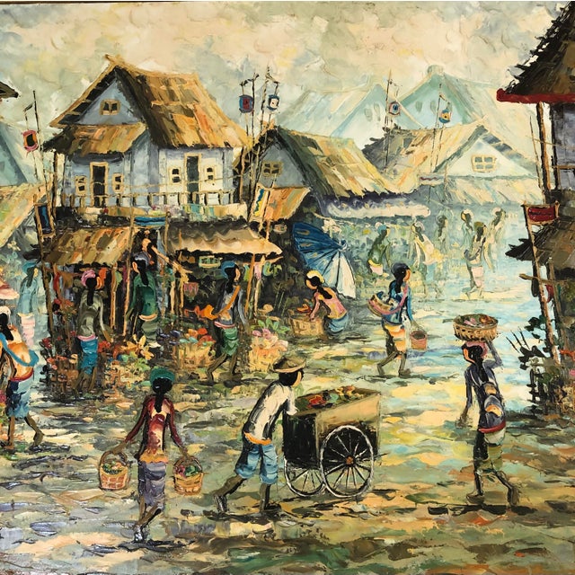 Vintage A. D. Muklas Original Indonesian Street Oil Painting For Sale - Image 12 of 12