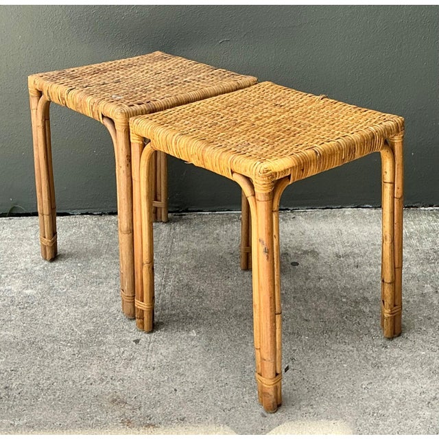 Vintage Woven Rattan Side Tables - Pair For Sale - Image 13 of 16
