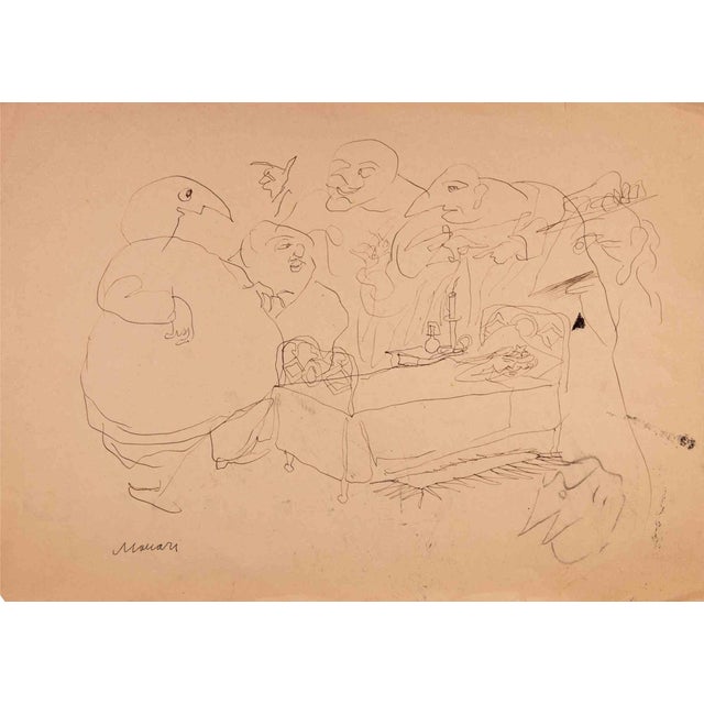 Mino Maccari, Characters, Drawing, Mid-20th Century For Sale