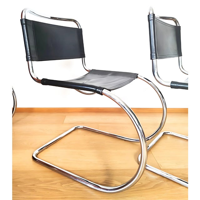 Bauhaus Steel and Leather Chairs, 1970s, Set of 4 For Sale - Image 4 of 6