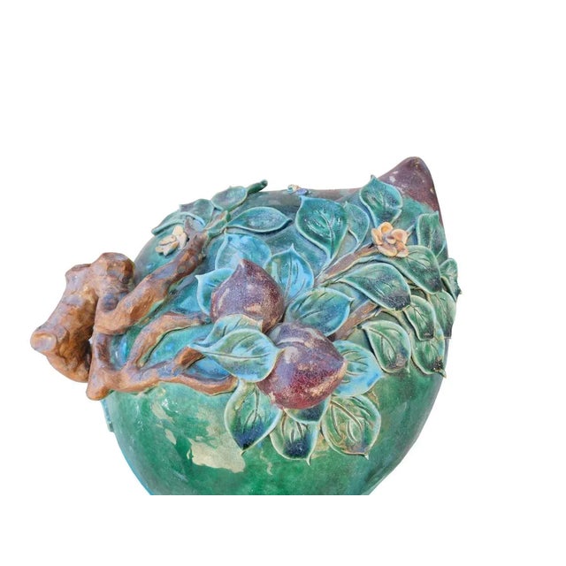 2000 - 2009 Chinese Oriental Ceramic Turquoise Green Peach Shape Display For Sale - Image 5 of 7