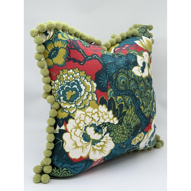 Schumacher's colorful French Chinoiserie inspired Shanghai 100% linen fabric pillow cover is a way to add vibrant and...