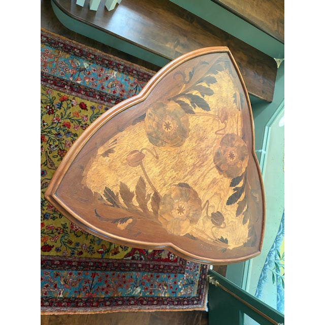 Antique Louis Majorelle Inlaid Poppies Occasional Trefoil Table For Sale - Image 9 of 12
