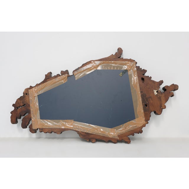 Brown 20th Century Rococo Carved Wooden Mirror with Cartouche-Shaped Glass, Italy, 1950s For Sale - Image 8 of 11