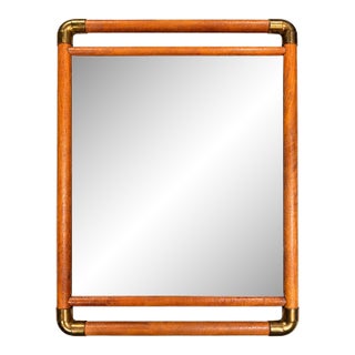 Vintage 1970's Postmodern Style Solid Wood & Brass Wall Mirror / Vanity Tray For Sale