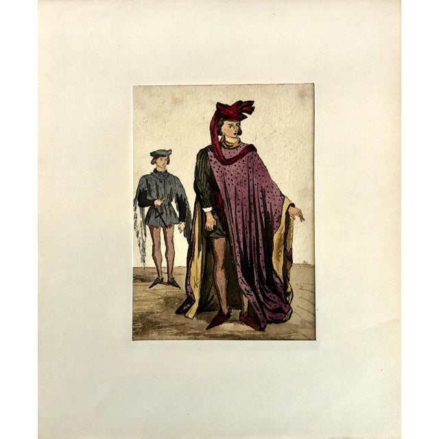A Set of Five Original Watercolor Illustrations of 12th- To 16th-Century English Fashions For Sale In San Francisco - Image 6 of 6