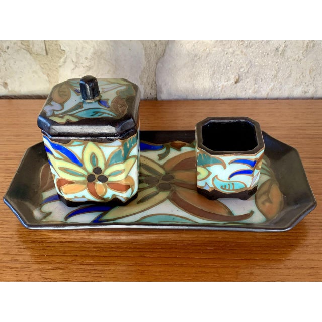 Beautiful, art deco, ceramic set of three pieces, produced by la céramique montoise (c.m.), a belgian ceramics...
