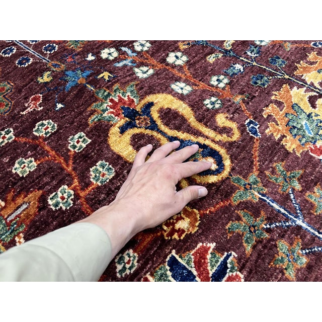Burgundy Persian-Style Floral Wool Rug, Natural Dyes, 5'9