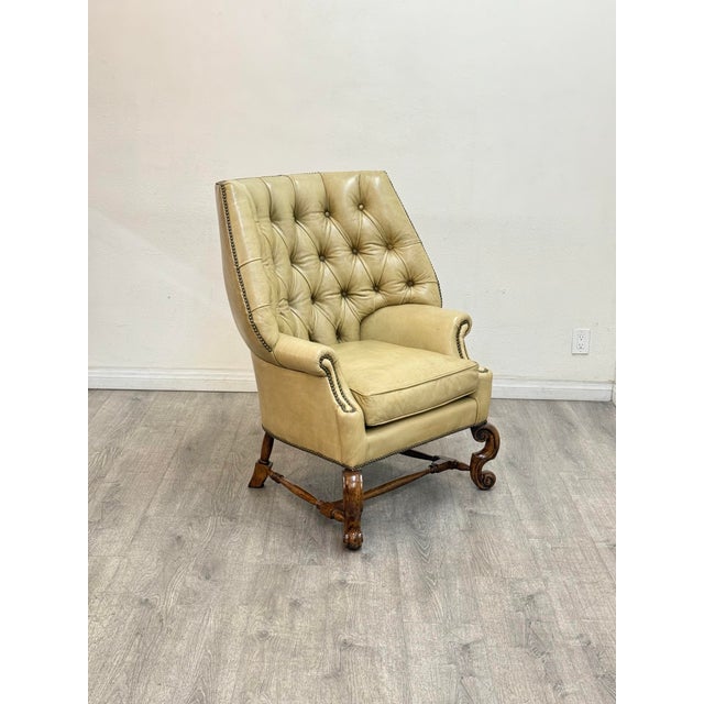 Campaign Wingback Leather Chair With Ottoman For Sale - Image 3 of 12