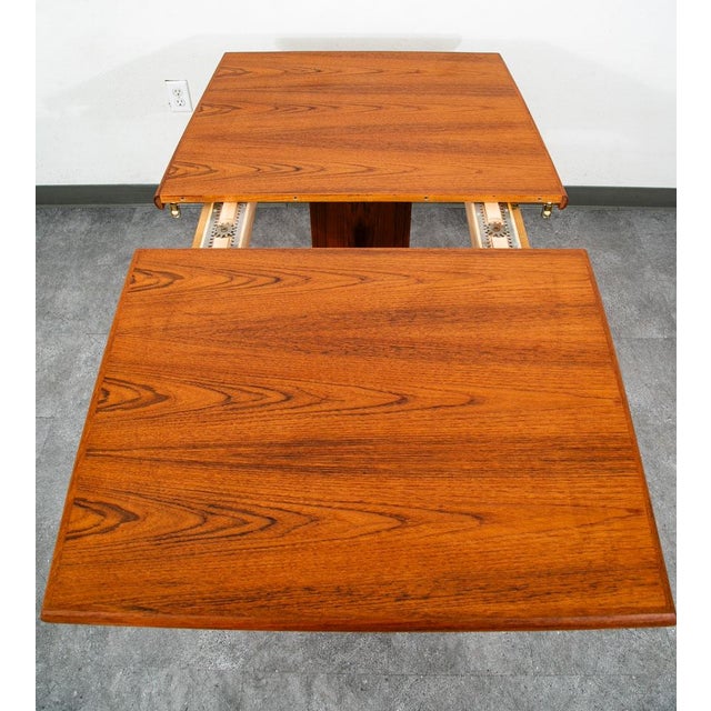 Brown Mid Century Danish Modern Dining Table Teak Rectangular Extension 2 Leaf Denmark For Sale - Image 8 of 12