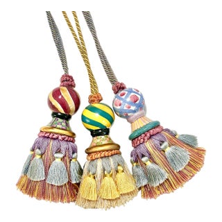 1990s Vintage MacKenzie Childs Majolica Tassels - Set of 3 For Sale