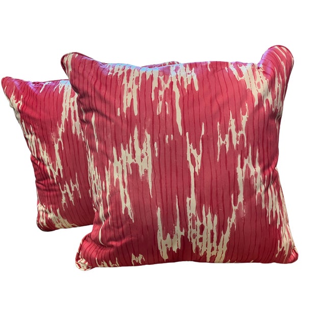 Textile Abstract Print Pink Pillows- a Pair For Sale - Image 7 of 7