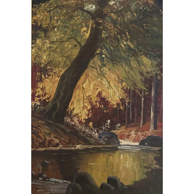Contemporary Scandinavian School Artist, Autumn Landscape, Mid-20th Century, Oil on Canvas For Sale - Image 3 of 6
