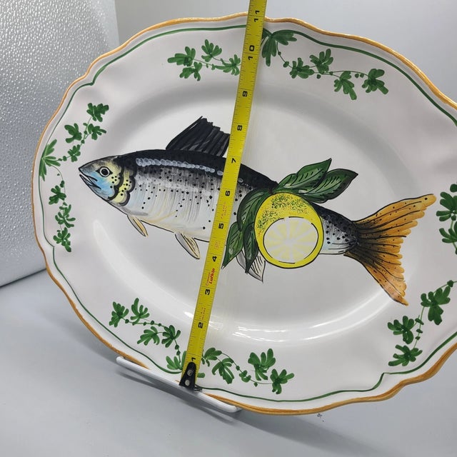 Vintage MCM Deruta Ceramic Majolica Trout Fish Lemon Oval Platter For Sale - Image 4 of 5