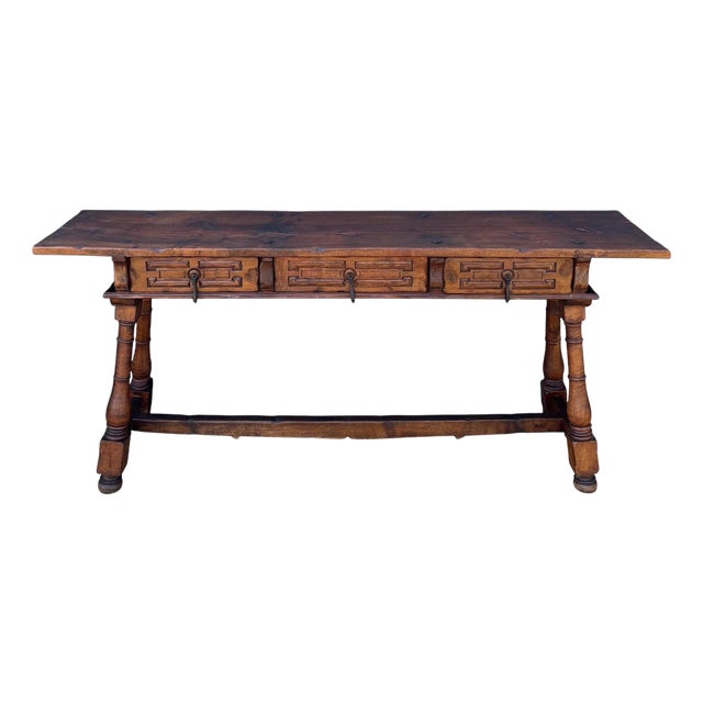 Spanish Renaissance Revival Three-Drawer Console Table, Early 20th Century For Sale