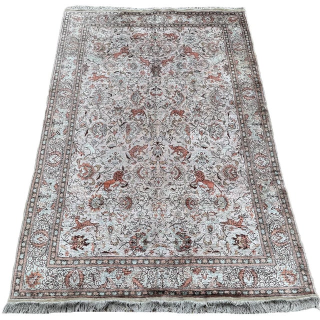 A wonderful vintage silk rug, woven in Kayseri, Turkey probably in the 3rd quarter of the 20th Century. The rug features...