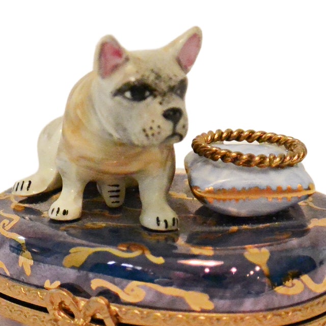 An exceptional authentic French porcelain hinged trinket and ring box produced in Limoges, France, by the renowned luxury...