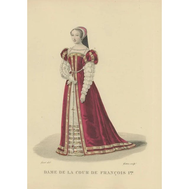 1900 - 1909 After Louis-Marie Lanté, Illustration of a Lady of the Court of François I, 1900, Engraving For Sale - Image 5 of 10