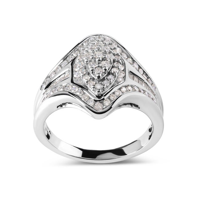 Indulge in sheer elegance with this exquisite 14K White Gold Diamond Cluster Ring. Adorned with a captivating dance of...