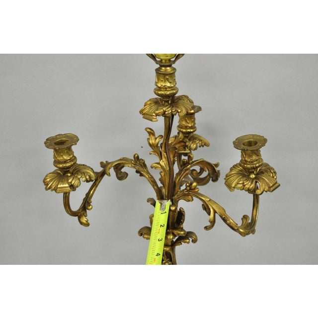 Antique French Rococo Baroque Gold Bronze Leafy Scroll Candelabra Table Lamp For Sale In Philadelphia - Image 6 of 12