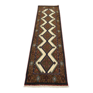 Hamedan Runner 2’8” X 9′ Ivory Wool Vintage Tribal Hand-Knotted Oriental Rug
