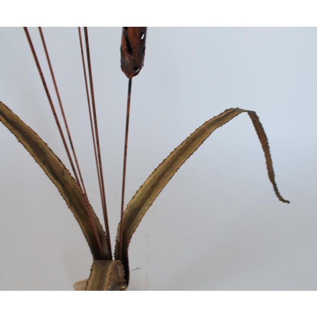 Mid 20th Century Vintage Brutalist Brass Cattails W/ Rock Base Decor For Sale - Image 5 of 9