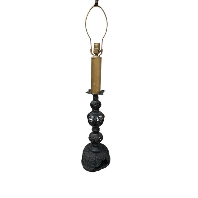 Vintage Victorian Japanese Hand Carved (Japonisme) Aesthetic Movement Lamp Tall For Sale - Image 11 of 11