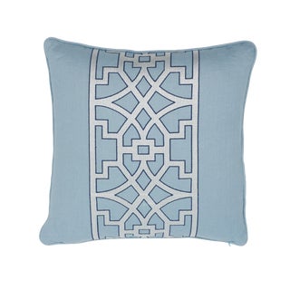 Traditional Schumacher Don't Fret Pillow in Sky For Sale