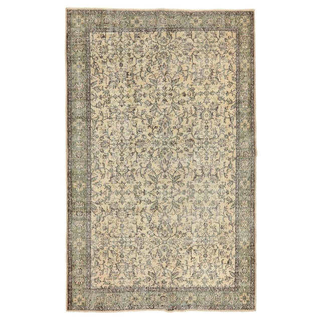 Textile Mid 20th Century Floral Vintage Turkish Oushak Rug For Sale - Image 7 of 7