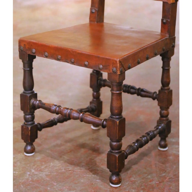 19th Century Spanish Oak Dining Chairs With Leather, Set of 8 For Sale - Image 9 of 14