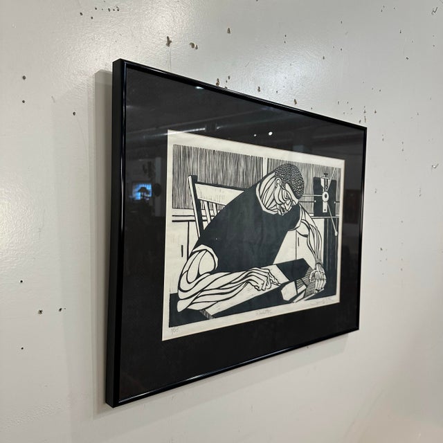 Black James Mateer Relief Wood Cut Print "Wood Cutter" 7/25 For Sale - Image 8 of 12